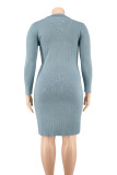 Pink Fashion Casual Solid Slit Turndown Collar Long Sleeve Dresses