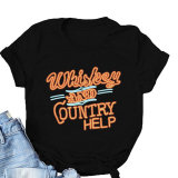 Black Casual Print Patchwork O Neck T-Shirts