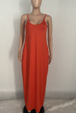 Red Casual Solid Patchwork Spaghetti Strap Straight Dresses