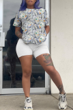 Multicolor Casual Print Patchwork O Neck T-Shirts