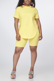 Blue Casual Solid Draw String O Neck Short Sleeve Two Pieces