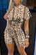 Brown Casual Print Patchwork O Neck Short Sleeve Two Pieces