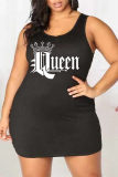 Black Fashion Casual Print Basic U Neck Vest Dress