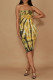 Yellow Fashion Sexy Print Backless Strapless Sleeveless Dress Dresses