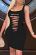 Black Sexy Solid Ripped Square Collar Pencil Skirt Dresses