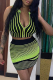 Black Sexy Print V Neck Sleeveless Two Pieces
