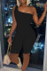 Black Sexy Casual Solid Backless One Shoulder Skinny Romper