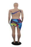 Multicolor Fashion Sexy Print Hollowed Out Backless One Shoulder Sleeveless Dress