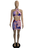 Pink Sexy Print Hollowed Out Patchwork Swimwears