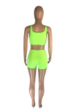 Green Casual Sportswear Solid Backless U Neck Sleeveless Two Pieces