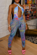 Blue Sexy Print Hollowed Out Halter Skinny Jumpsuits