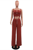 Brown Red Sexy Casual Solid Backless Strapless Sleeveless Two Pieces
