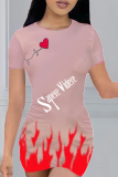 Pink Casual Print Letter O Neck Pencil Skirt Dresses
