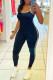 Black Sexy Casual Solid Backless Spaghetti Strap Skinny Jumpsuits