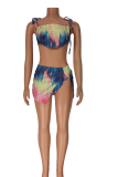Multi-color Sexy Print Patchwork Swimwears Three Pieces