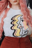 White Casual Print Patchwork O Neck T-Shirts