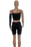 Black Sexy Casual Solid Hollowed Out Backless One Shoulder Sleeveless Two Pieces