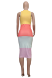 Yellow Sexy Print Letter O Neck Pencil Skirt Dresses