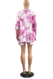 Pink Casual Patchwork Tie-dye Turndown Collar Short Sleeve Two Pieces