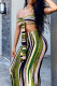 Green Sexy Striped Print Bandage Patchwork Strapless Sleeveless Two Pieces