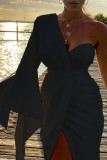 White Casual Solid Patchwork Asymmetrical Asymmetrical Collar Evening Dress Dresses