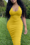Yellow Fashion Sexy Solid Hollowed Out U Neck Vest Dress Dresses