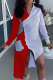 Red Casual Color Block Patchwork V Neck Irregular Dress Dresses