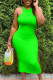 Fluorescent Green Casual Solid Patchwork O Neck Vest Dress Dresses