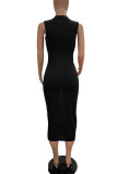 Red Casual Solid Hollowed Out Patchwork O Neck Pencil Skirt Dresses