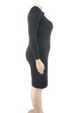 Pink Fashion Casual Solid Slit Turndown Collar Long Sleeve Dresses
