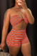 Pale Red Fashion Sexy Striped Print Hollowed Out Backless Halter Sleeveless Two Pieces