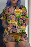 Grey Casual Print Patchwork O Neck Short Sleeve Two Pieces