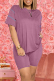 Apricot Fashion Casual Solid Basic O Neck Short Sleeve Two Pieces