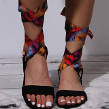 Black Casual Street Bandage Hollowed Out Patchwork Printing Opend Out Door Shoes
