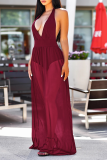 Blue Sexy Solid Mesh V Neck Mesh Dress Dresses