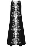 Black White Elegant Print Patchwork V Neck Straight Dresses