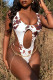 Brown Fashion Sexy Print Hollowed Out Swimwears (Without Waist Chain)