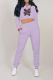 Light Purple Sportswear Print Patchwork O Neck Long Sleeve Two Pieces