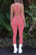 Pink Sexy Solid Hollowed Out Square Collar Skinny Jumpsuits