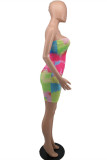 Colour Fashion Sexy Print Backless Strapless Sleeveless Dress