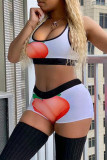 White Casual Sportswear Print Basic U Neck Sleeveless Two Pieces