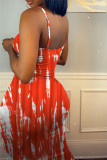 Red Fashion Sexy Print Backless Spaghetti Strap Sleeveless Dress