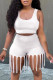 White Fashion Casual Solid Tassel U Neck Sleeveless Two Pieces