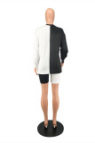 Black And White Fashion Casual Patchwork Basic O Neck Long Sleeve Two Pieces