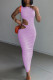 Purple Sexy Solid Hollowed Out Split Joint O Neck Pencil Skirt Dresses