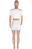 Pink Fashion Casual Solid Bandage V Neck Short Sleeve Two Pieces
