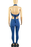 Red Casual Solid Bandage Patchwork Halter Sleeveless Two Pieces