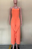 Tangerine Casual Solid Patchwork Spaghetti Strap Straight Jumpsuits