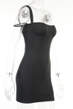 White Sexy Solid Patchwork Spaghetti Strap Sling Dress Dresses