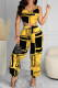 Yellow Casual Print Patchwork Asymmetrical U Neck Sleeveless Two Pieces
